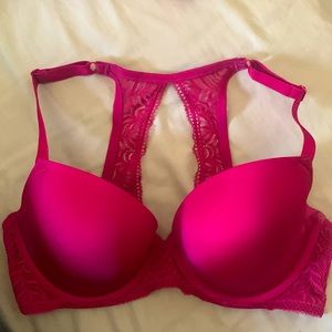 Red bra with lacy straps